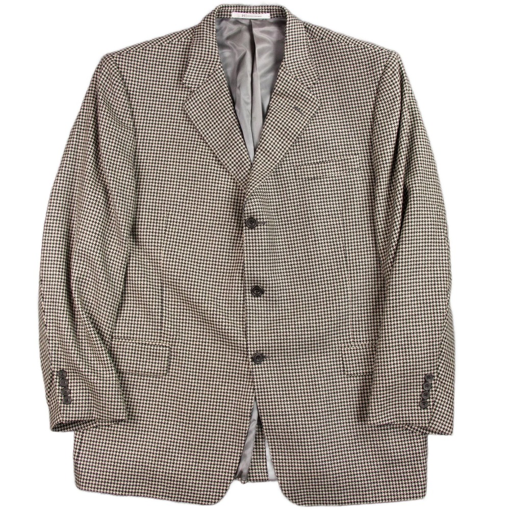 Hickey Freeman 100% Cashmere Blazer Mens 46R Black White Houndstooth‎ Sport Coat
